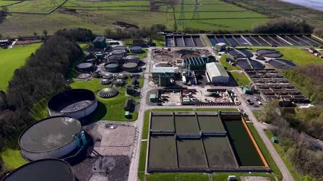 Aerial view of a wastewater treatment plant