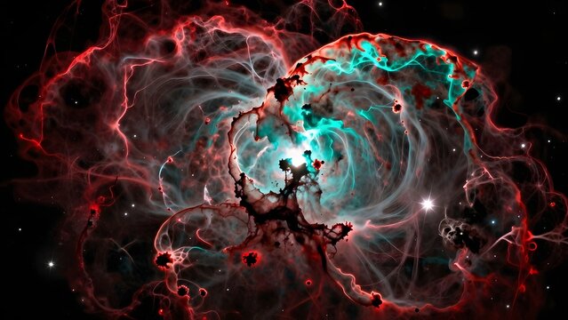 65. A photorealistic render of a stellar nebula in extreme detail, towering columns of interstellar gas and dust rendered in dramatic emission colors of deep crimson hydrogen-alpha emission and vivid
