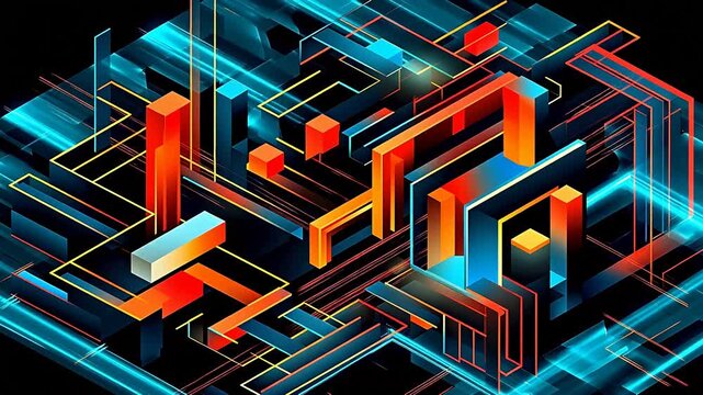 Digital interlaced color block linear perspective abstract background