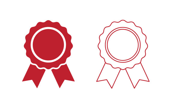 Red rosette badges, one filled and one outlined, with ribbons white