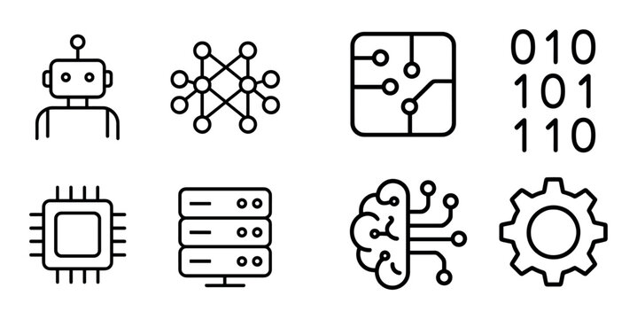 Ai and hardware icons representing tech concepts