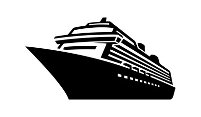 Modern cruise ship silhouette vector in perspective view with bold geometric ocean vessel icon isolated on white © Chiron