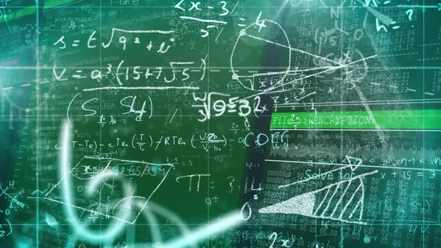 File  ENCRYPTION sliding in, chalk math and graphs emerging showing encryption for tech designers