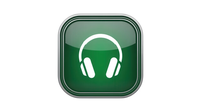 Green headphones icon isolated on white background with headphones listening entertainment technology communication interface equipment isolated on white background
