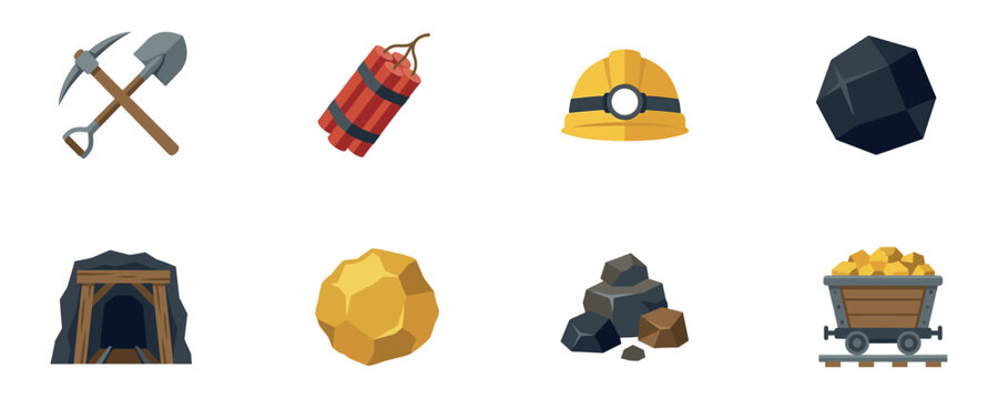 Mining Industry and Natural Resource Extraction Vector Icon Set. Vector Illustration.	
