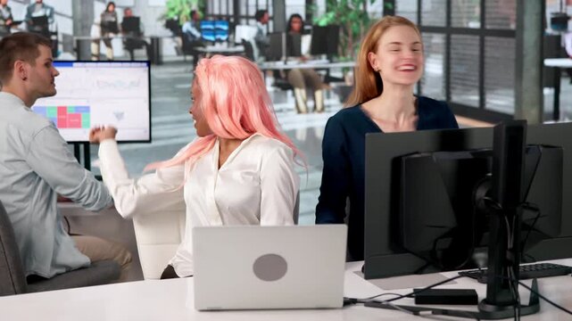 Financial Analyst Excitedly Celebrates Team's KPI Spike During Virtual