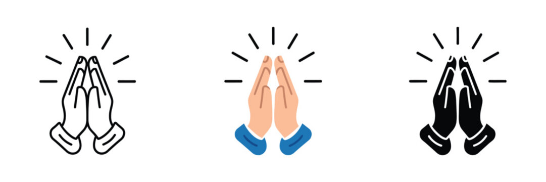 Prayer and Respect icon set, pray icon collection, religion and prayer concept, hands praying symbol, linear style vector illustration