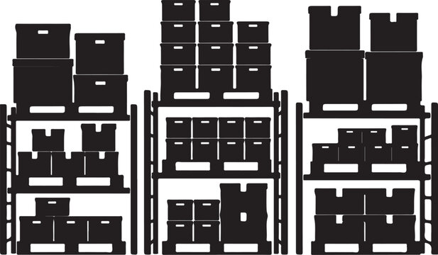 Black silhouette of boxes on shelves