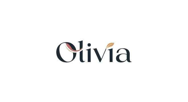 Professional branding design featuring the name Olivia with elegant serif typography and decorative leaf accents
