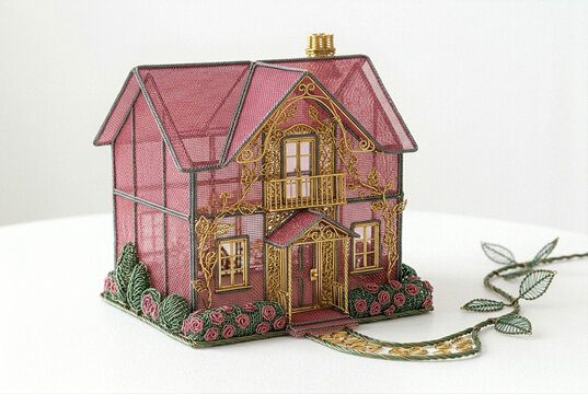 Dream House of wire : An intricately designed miniature house, a testament to architectural artistry, is a captivating glimpse into meticulous craftsmanship and idealized domesticity.