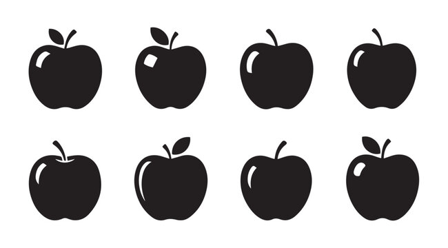 Collection of eight black icons with stems and leaves on a white background