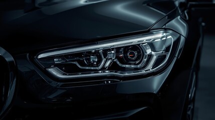 Fototapeta premium LED Car Headlight Close Up Modern Automotive Lighting Detail