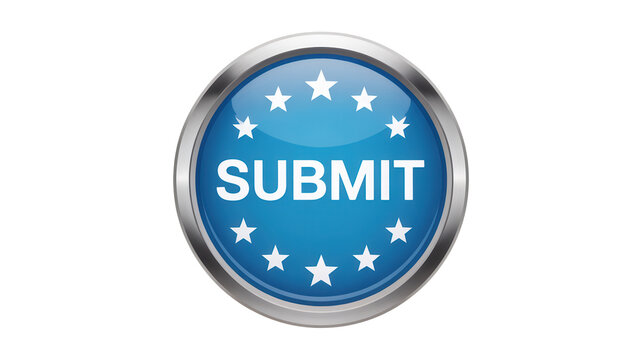 blue submit button with white stars isolated on transparent background