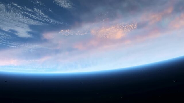 Orbit Earth Sunrise. Peaceful Terrestrial Horizon Illuminated By Morning In Orbit Surrounding Atmosphere