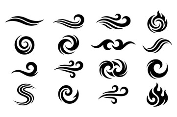 Fototapeta premium Tribal swirl shape collection of abstract wave, wind, and fire symbols