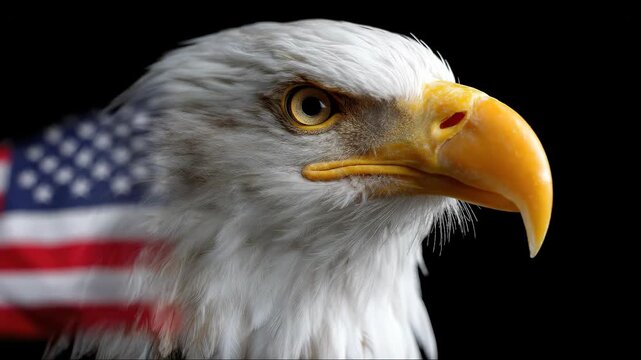 Majestic bald eagle, embodying American flag symbolism, United States patriotism, national identity, freedom, Independence Day, July Fourth celebration