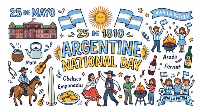 Argentina National Day 25 de Mayo Celebration Doodle Art