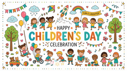 Fototapeta premium Happy Children's Day Celebration with Kids and Fun Elements