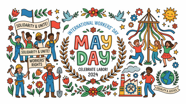 May Day International Workers Day Vector Illustration
