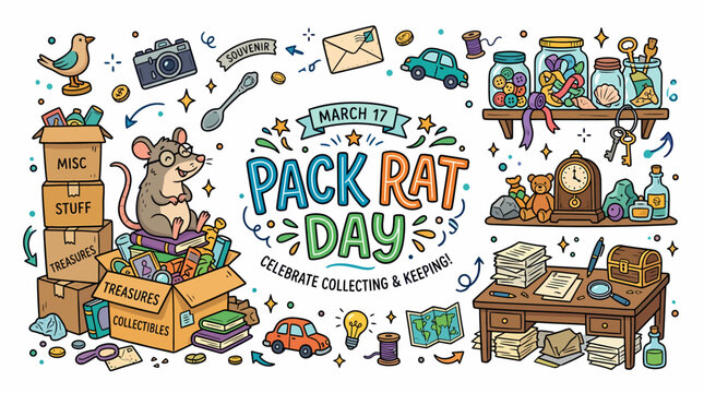 Pack Rat Day March 17th - Collecting & Keeping Illustration