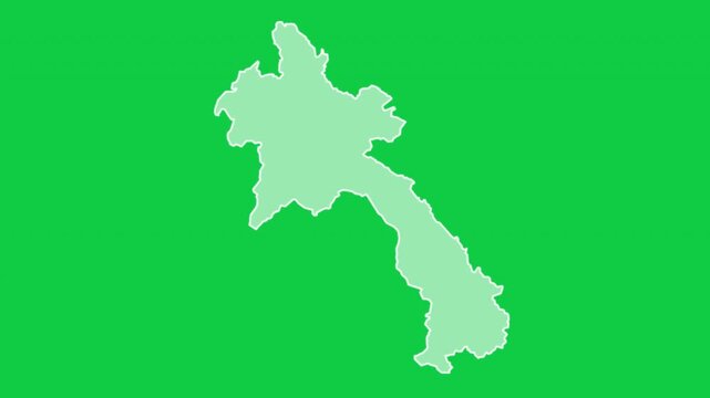 Laos map glow outline animation green background