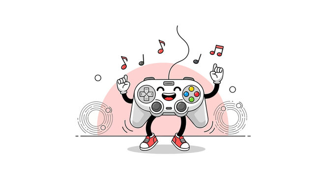 Joyful gaming controller dancing to music, expressing fun and lighthearted entertainment experience