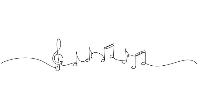 animated continuous line drawing of musical notes and treble clef, abstract sheet music line art animation