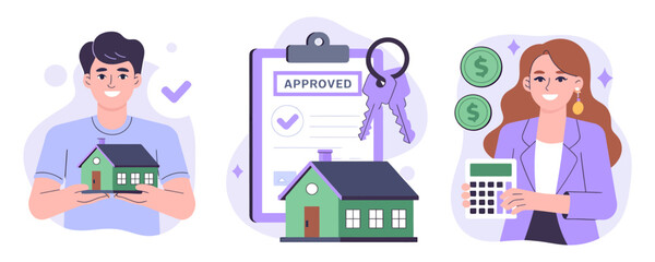 Obraz premium Real estate loan approval with family and calculator loan application approval mortgage property calculator approved document clipboard investment agreement contract business planning