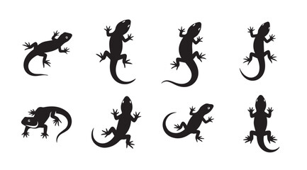 Naklejka premium Gecko Silhouettes Collection in Various Poses Against a White Background