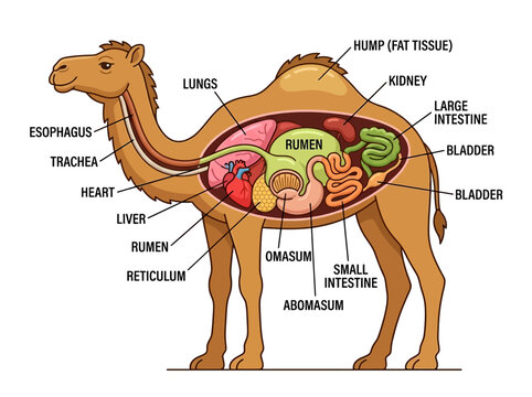 Camel Anatomy A Detailed Illustration of the Camel's Digestive System and Internal Organs