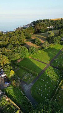 High Angle Footage of Beach and Ocean at Looe Town of England During Hot Sunny Day of June 29th, 2025