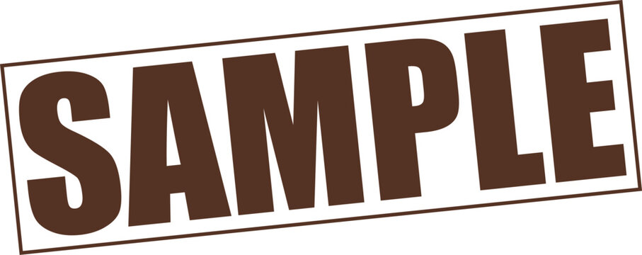 Bold brown word sample text stamped across white background diagonally