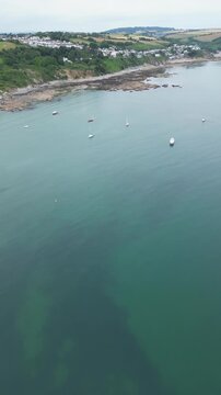 High Angle Footage of Beach and Ocean at Looe Town of England During Hot Sunny Day of June 29th, 2025