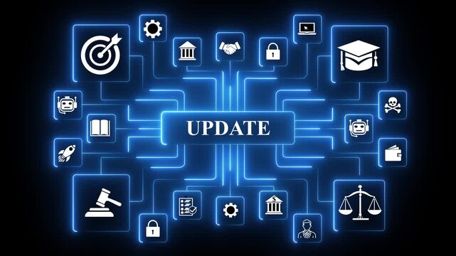 Digital glow update. Abstract digital design with the word update and futuristic connection. Update digital futuristic neon glow and abstract network .4K black background and 4k animated motion video.