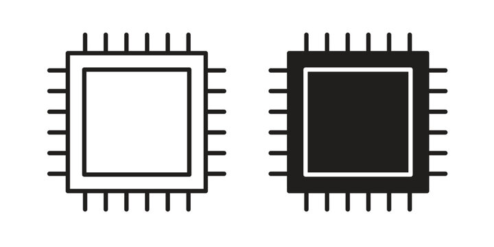 CPU icon vector illustration in line style. flat silhouette designs