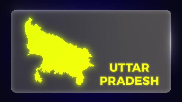 Simple Clean Uttar Pradesh India State Map Intro Modern Template Glow Effect Explainer Documentary Style 4K Video