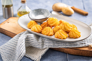 Duchess potatoes, side dish baked in oven