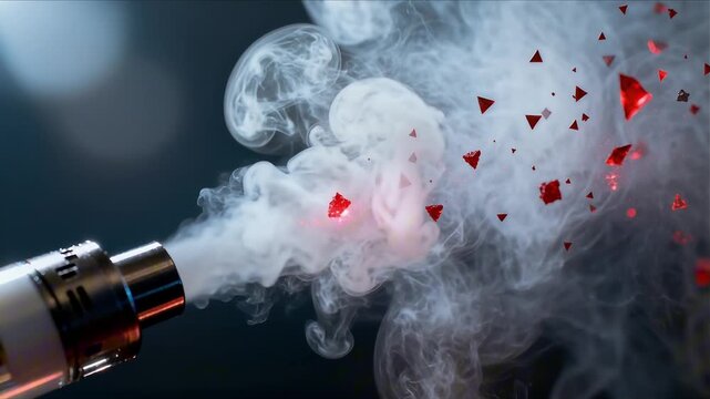 macro vape vapor swirling plume e-cigarette with tiny jagged neon red particles representing heavy metals perfect for world no tobacco day