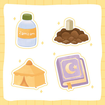 Cute Hajj Sticker Set Zamzam Tent Quran and Qurban Meat Pastel