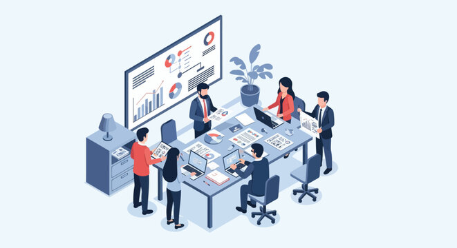 Business people working at office desk.