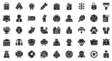 Fototapeta premium Collection of Black Icons, Symbols and Pictograms on White Background