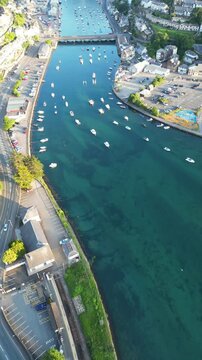 High Angle Footage of Beach and Ocean at Looe Town of England During Hot Sunny Day of June 29th, 2025