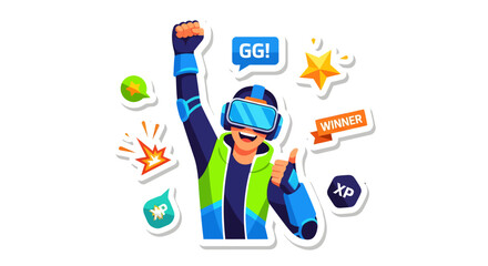 Fototapeta premium gamer celebrating virtual reality gaming experience