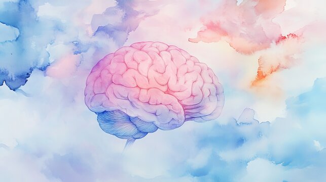 Abstract brain visualization in soft watercolor palette for neurology and creative thinking themes