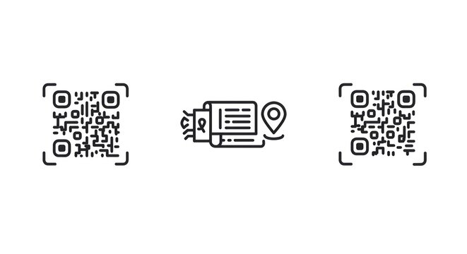 QR code and location icon graphic.