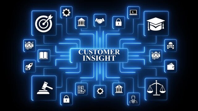 Customer insight analysis revealing behavioral patterns, preferences and support informed decisions within a digitally connected business,4k animated motion video ,4k motion