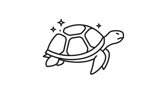 A turtle wearing a hat is running with sparkles around it.