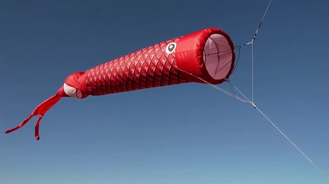 Red Carp Kite Flying High Against a Clear Blue Sky image photo
