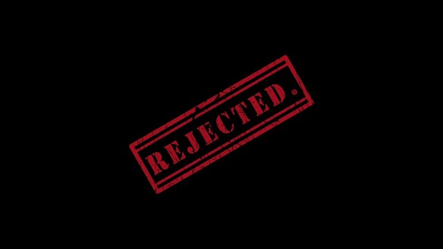 rough rejected grunge text red color rubber stamp seal animation on transparent alpha background,
 banned rubber stamp seal on green screen,
 reject rejection stamp label in red ink,
