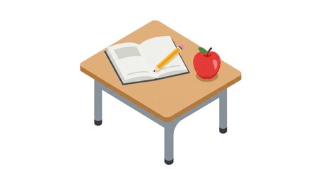 Fototapeta premium School Desk with Book and Apple.